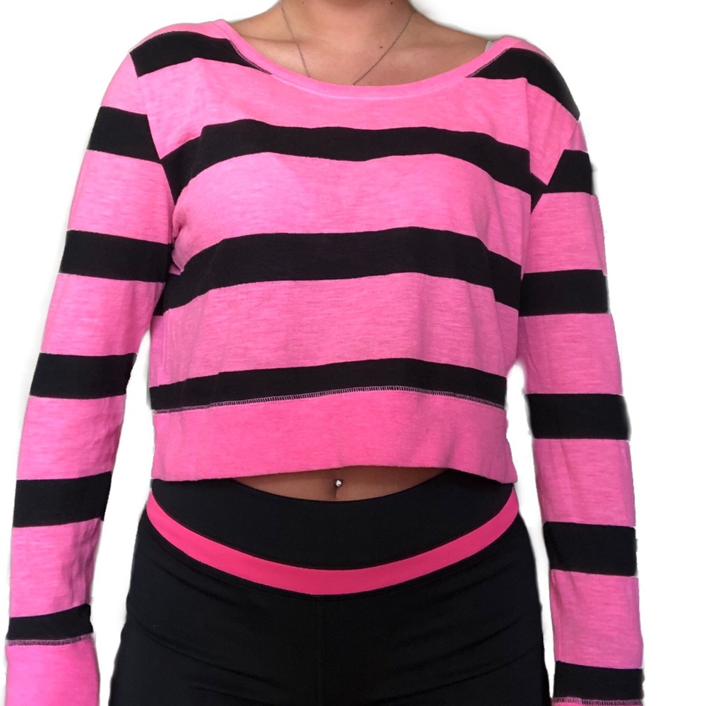 VS PINK pink and black striped long sleeve crop